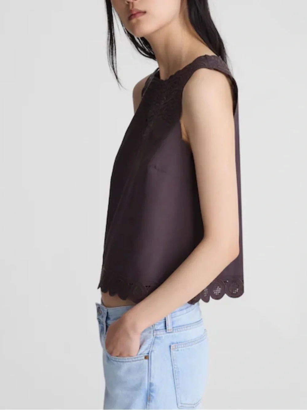 NWT Madewell Embroidered Shell Top in Poplin, size S Chocolate Plum